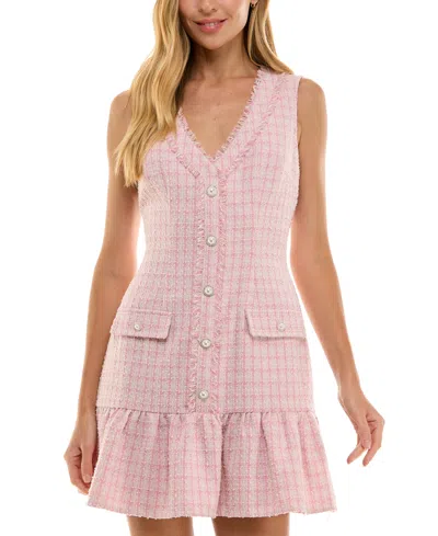 City Studios Juniors' Tweed Ruffled Mini Dress In Pink