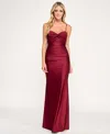 City Studios Juniors' Twist Front Tie Back Long Dress In Burgundy