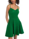 City Studios Juniors Womens Bow Back Scuba Fit & Flare Dress In Blue