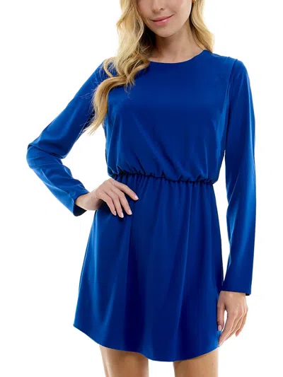 City Studios Juniors Womens Cinched Polyester Shift Dress In Blue