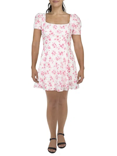 City Studios Juniors Womens Floral Print Eyelet Fit & Flare Dress In Multi