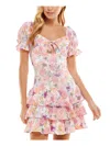CITY STUDIOS JUNIORS WOMENS FLORAL PRINT POLYESTER FIT & FLARE DRESS