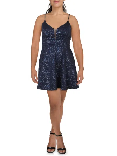 City Studios Juniors Womens Glitter Mini Fit & Flare Dress In Blue
