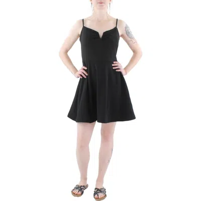City Studios Juniors Womens Knit Notched Neck Fit & Flare Dress In Black