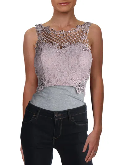 City Studios Juniors Womens Lace Glitter Crop Top In Pink