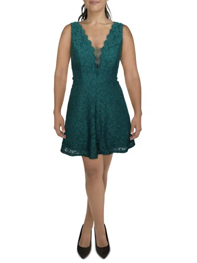 City Studios Juniors Womens Lace Glitter Fit & Flare Dress In Gold