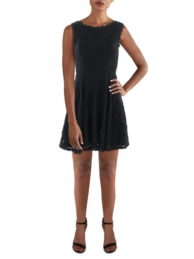 City Studios Juniors Womens Lace Overlay Mini Fit & Flare Dress In Black