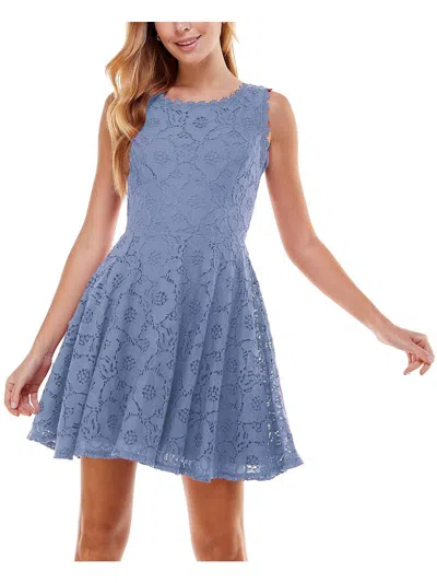 City Studios Juniors Womens Lace Overlay Mini Fit & Flare Dress In Multi