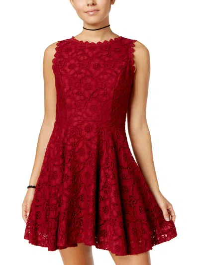 City Studios Juniors Womens Lace Overlay Mini Fit & Flare Dress In Red