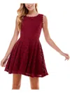 City Studios Juniors Womens Lace Overlay Mini Fit & Flare Dress In Red