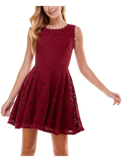 City Studios Juniors Womens Lace Trim Mini Fit & Flare Dress In Red