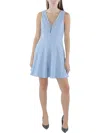 City Studios Juniors Womens Lace V Neck Mini Dress In Blue