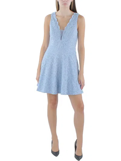 City Studios Juniors Womens Lace V Neck Mini Dress In Blue