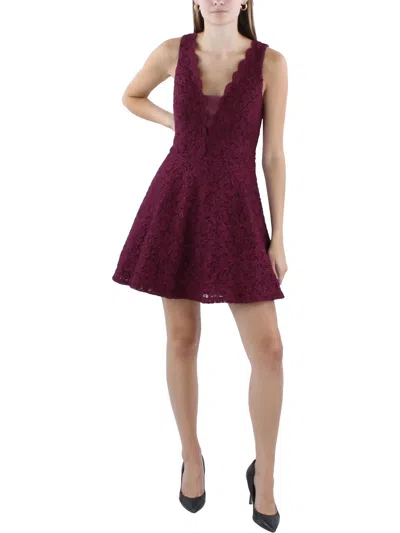City Studios Juniors Womens Lace V Neck Mini Dress In Purple