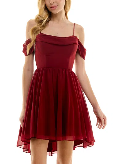 City Studios Juniors Womens Layered Polyester Fit & Flare Dress In Red