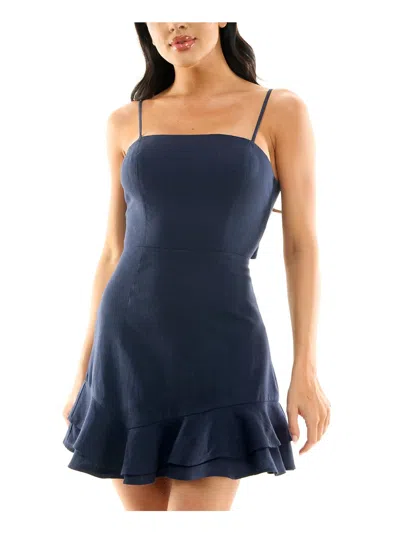 City Studios Juniors Womens Open Back Linen Mini Dress In Blue
