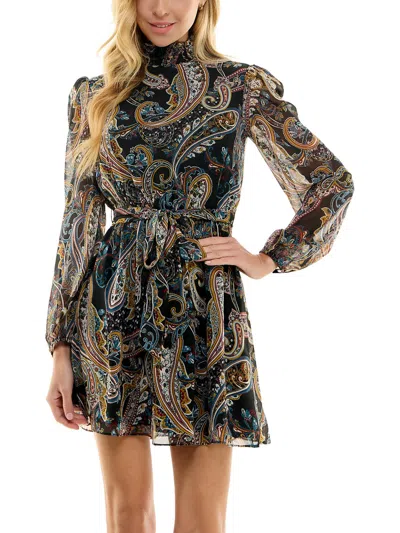 City Studios Juniors Womens Paisley Polyester Fit & Flare Dress In Multi