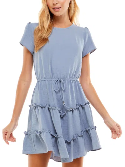 City Studios Juniors Womens Ruffled Tiered Fit & Flare Dress In Blue