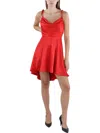 City Studios Juniors Womens Satin Knee-length Fit & Flare Dress In Red