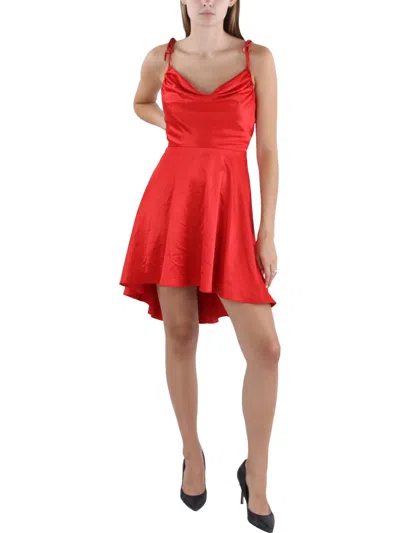 City Studios Juniors Womens Satin Knee-length Fit & Flare Dress In Red