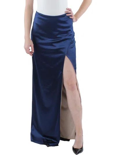 City Studios Juniors Womens Satin Side Slit Maxi Skirt In Blue