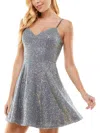 CITY STUDIOS JUNIORS WOMENS SEQUINED POLYESTER FIT & FLARE DRESS