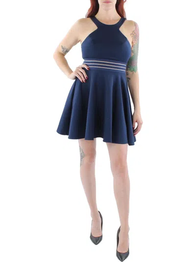 City Studios Juniors Womens Shadow Stripe Padded Bust Mini Dress In Blue