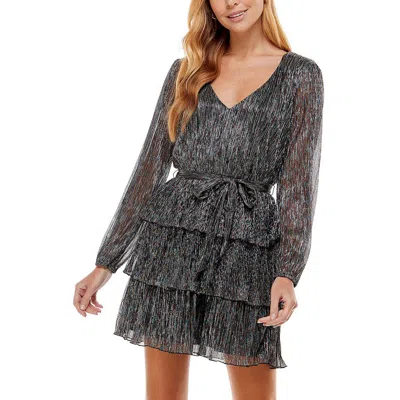 City Studios Juniors Womens Tiered Mini Fit & Flare Dress In Multi