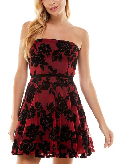 City Studios Juniors Womens Velvet Mini Cocktail And Party Dress In Red