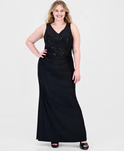 City Studios Plus Size Sleeveless V-neck Sequin Gown In Black
