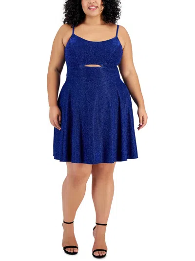 City Studios Trendy Plus Size Cutout Metallic Skater Dress In Navy