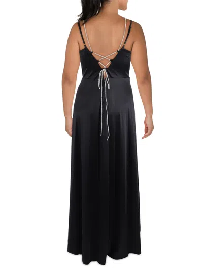 City Studios Plus Womens Rhinestone Long Cocktail And Party Dress In Black