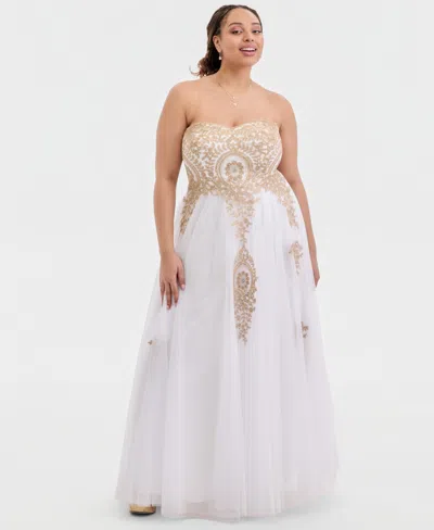 City Studios Say Yes Trendy Plus Size Strapless Embellished Gown, Created For Macy's In White