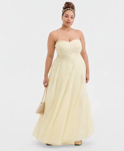 City Studios Say Yes Trendy Plus Size Strapless Embellished Gown, Created For Macy's In White