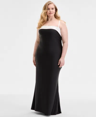 City Studios Trendy Plus Overlay-band Power-satin Gown In Multi