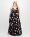 City Studios Trendy Plus Size Embroidered Tulle Sleeveless Gown In Lt,paspink