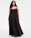 City Studios Trendy Plus Size Gathered Sweetheart Gown In Black