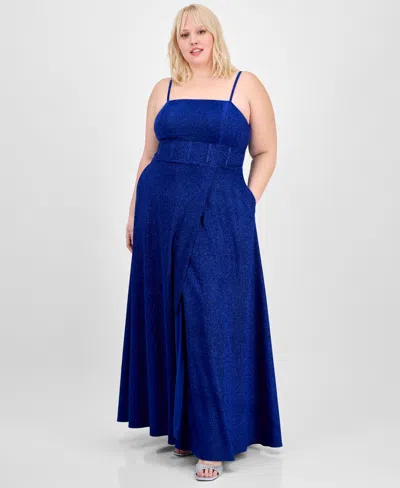 City Studios Trendy Plus Size Glitter Sleeveless Gown In Bright Roy