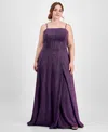 City Studios Trendy Plus Size Glitter Sleeveless Gown In Grape