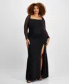 City Studios Trendy Plus Size Glittered Ruched Gown In Black