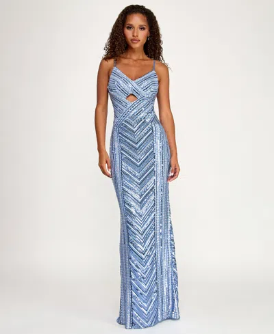 City Studios Women's All-over Sequin Cut Out Long Dress In Blue