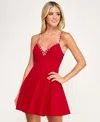 City Studios Juniors' Beaded Fit And Flare Short Dress In Red