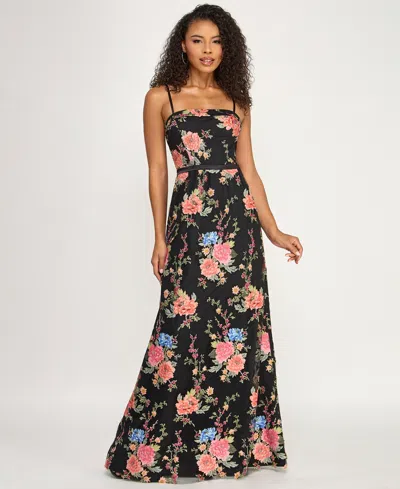 City Studios Women's Floral Embroidered Gown In Black