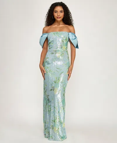 City Studios Women's Off-shoulder Sequin Maxi Dress In Blue