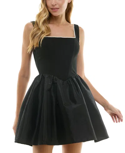 City Studios Women's Pearl Trimmed Fit & Flare Dress In Black | ModeSens