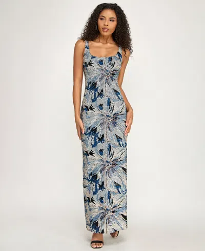 City Studios Women's Sequin Square-neck Maxi Dress In Multi