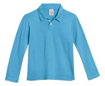 City Threads Baby Boys 100% Cotton Knit Jersey 2-button Long Sleeve Polo In Blue
