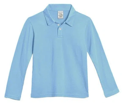 City Threads Baby Boys 100% Cotton Knit Jersey 2-button Long Sleeve Polo In Blue