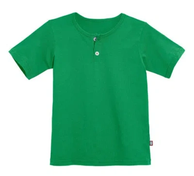 City Threads Babies'  Boys Soft Organic Cotton Jersey Short Sleeve Henley Tee In Green