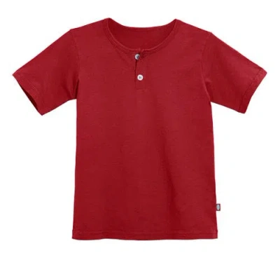 City Threads Kids'  Boys Soft Organic Cotton Jersey Short Sleeve Henley Tee In Red